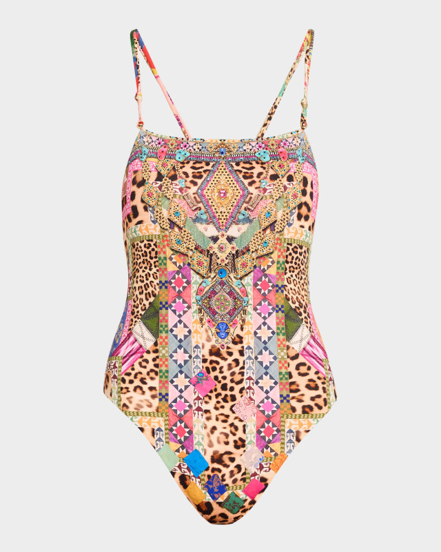 Embroidered Ever After Double-Strap One-Piece Swimsuit